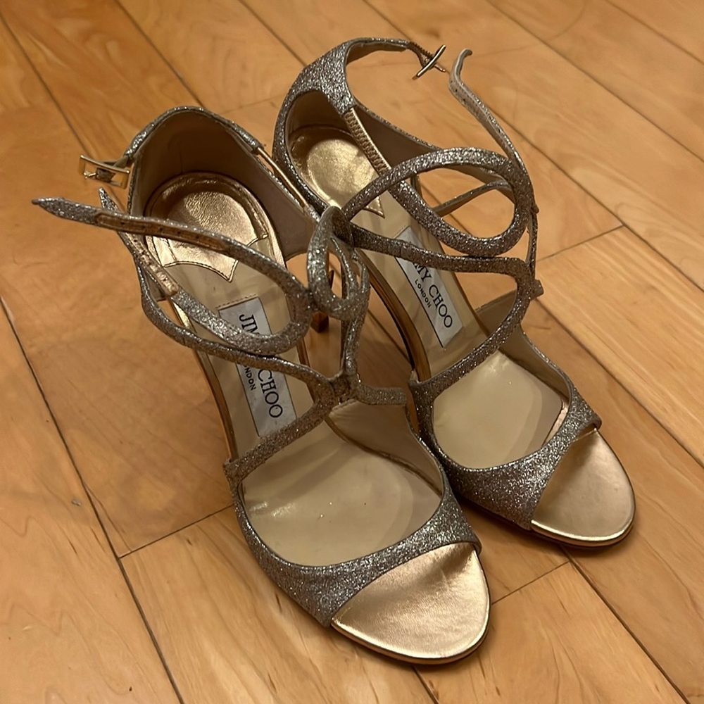 Jimmy Choo Lang tea rose glitter sandal